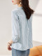 100% pure cotton high-end seven-quarter sleeve striped shirt for women in spring and autumn new versatile ethnic style age-reducing design V-neck