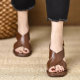6cm square toe thick heels high heels for women 2025 summer new comfortable soft leather open toe one-strip Roman sandals