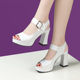 Brand shoes patent leather fish mouth thick heel sandals for women 2025 new summer fashion black genuine leather catwalk high heel sandals
