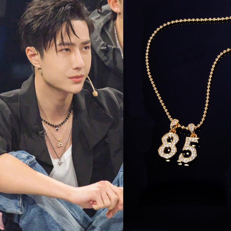 s925纯银王一博同款方块项链男85号字母叠戴数字嘻哈银吊坠女配饰