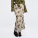 New Chinese retro style printed pleated skirt mesh double-layer printing fashionable and versatile new fishtail skirt