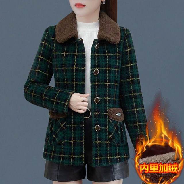 Add velvet thickened warm jacket 2024 Winter new middle -aged and elderly mothers pretend to be a lady's foreign gas short plaid jacket