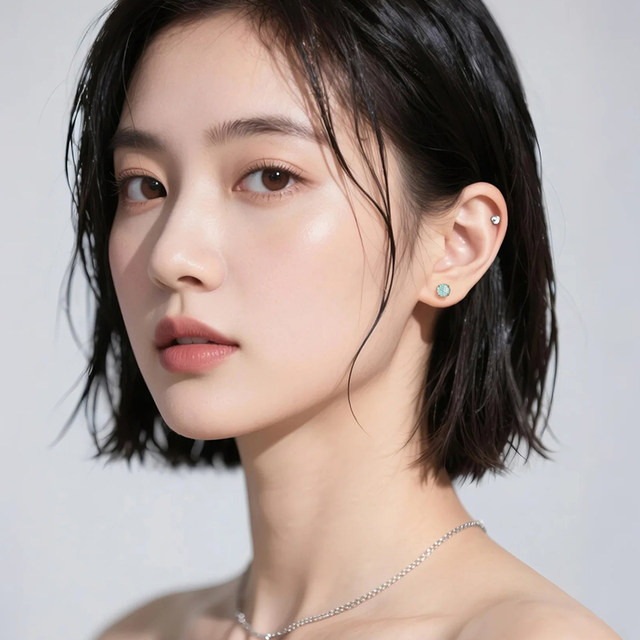 Mint candy green titanium alloy fireworks cut ears and ear piercing ear bone nail cochlear earrings titanium steel zircon ear decoration