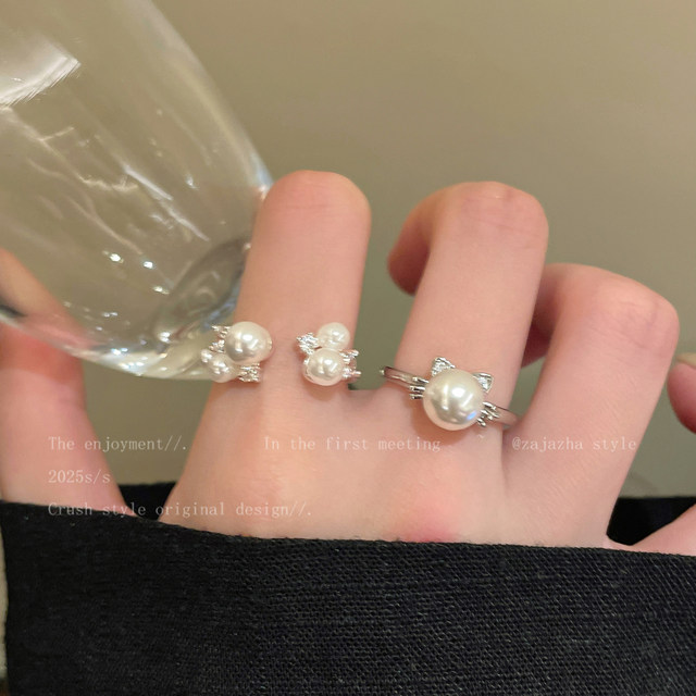 French baroque pearl open ring women's niche design stacked index finger ring light luxury high-end ring jewelry