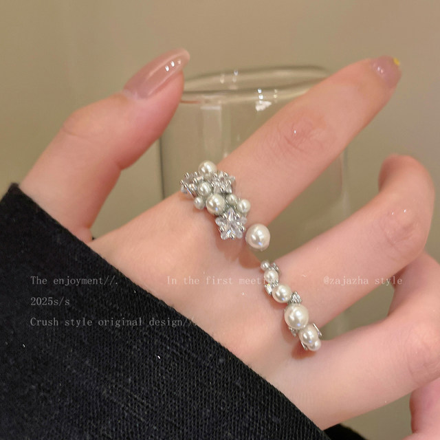 French baroque pearl open ring women's niche design stacked index finger ring light luxury high-end ring jewelry