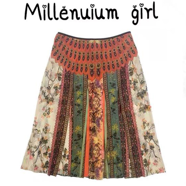 Flower and bird mesh fragmented skirt 2025 summer new design niche high waist retro A-line short skirt vintage