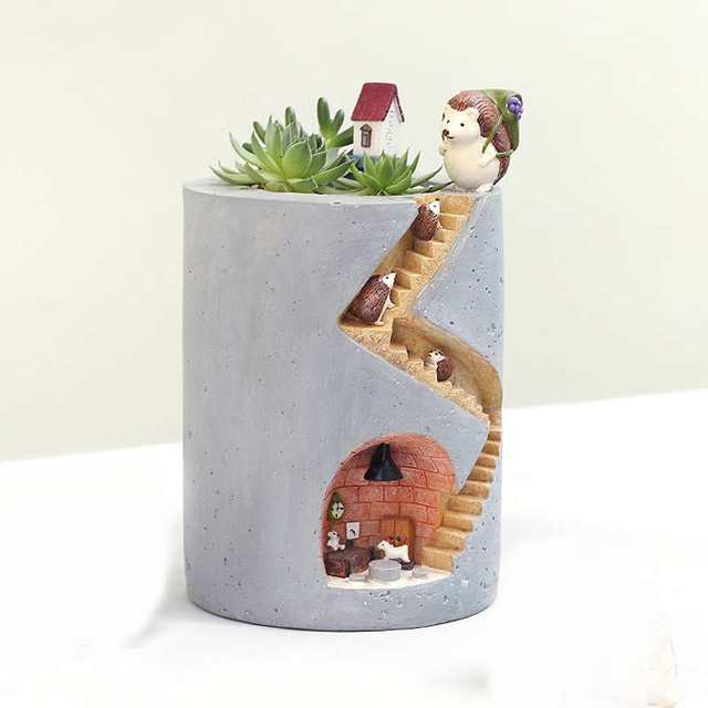 If Creative Resin Succulent Hydroponic Flower Pot Home Gardening Desktop Potted Plant Display Hedgehog House Flower Pot