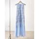 French high-end temperament blue sleeveless dress for women 2025 summer new casual irregular splicing long skirt