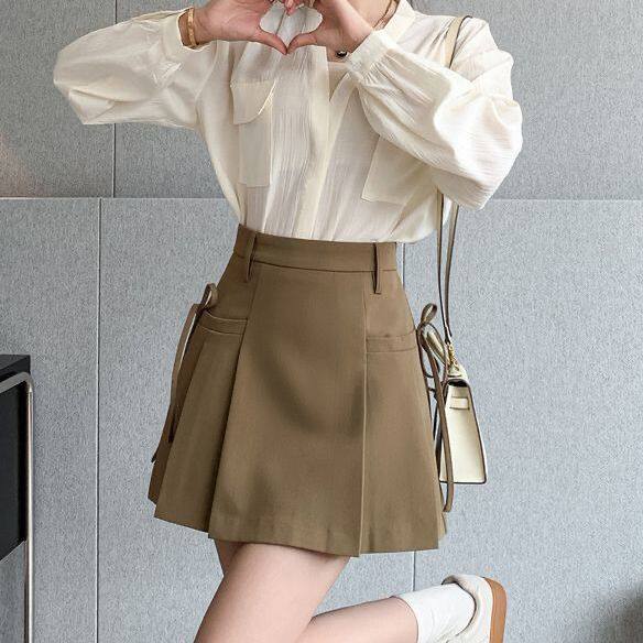 Irregular suit skirt girl spring and summer high -waisted high -waisted half skirt A -line pleated skirt small
