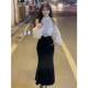 Fishtail bag shirt, flared sleeves, neck, women's high autumn hips, same style skirt, thin flared internet celebrity waist, sleeves, hanging new style
