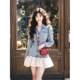 Spring dopamine dress 2025 super hot outfit slightly fat and slim two-piece spliced ​​denim skirt