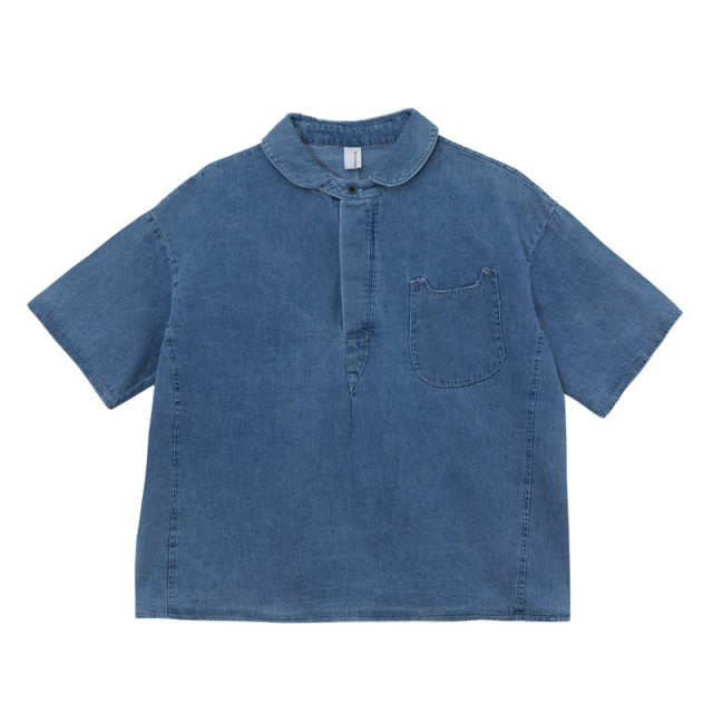 Ideal Island Denim Short-sleeved Shirt for Women 2025 Summer New Japanese Loose Small Fresh Design Pullover Shirt
