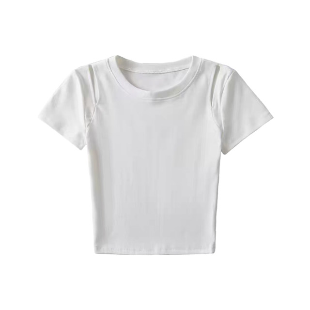 Black cotton hollow short-sleeved T-shirt for women in women's slim summer new high-waisted navel-exposed top ins Korean style