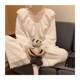 
Pajamas for women ins autumn and winter princess style V-neck sweet lace thickened plus velvet coral velvet loose home clothes