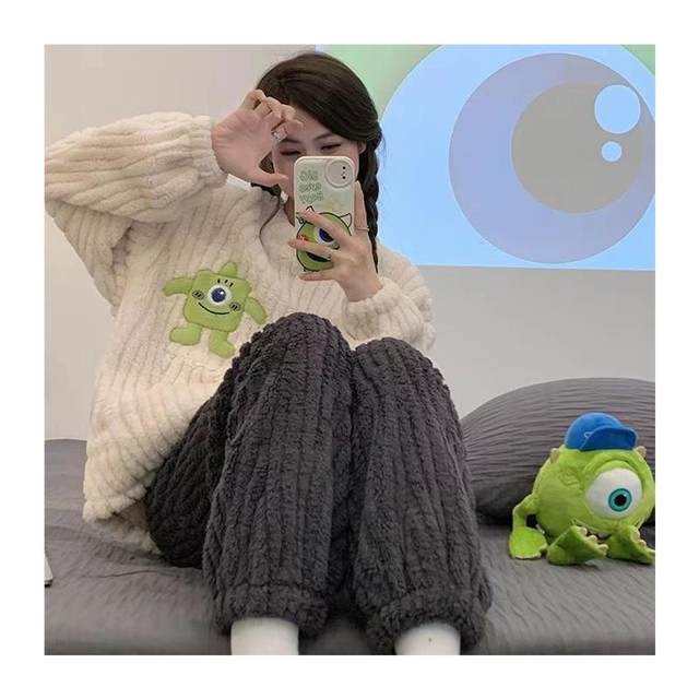
Pajamas for women plus velvet and thickened coral velvet autumn and winter flannel cute big-eyed boy internet celebrity popular home wear set