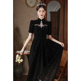 Black Cheongsam Evening Dress New Chinese Art Examination Lightweight High-end Small Crowd Party Host Senior Sense