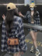 Early autumn power style plaid shirt for women retro loose slim shirt cardigan large size chic top thin jacket