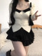 Black fluffy cake short skirt for women in spring and summer large size slightly fat mm high waist small person looking slim A-line pleated skirt