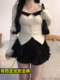 Black fluffy cake short skirt for women in spring and summer large size slightly fat mm high waist small person looking slim A-line pleated skirt