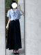 Black ice silk suit skirt for women in summer thin and versatile large size high waist drooping mid-length A-line umbrella skirt