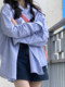 Blue striped shirt jacket for women in spring and autumn casual style, large size, versatile, loose, slim, chic and beautiful top cardigan

