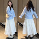 
Gentle style white cake skirt for women long summer slightly fat large size elastic high waist slim A-line puff fairy skirt