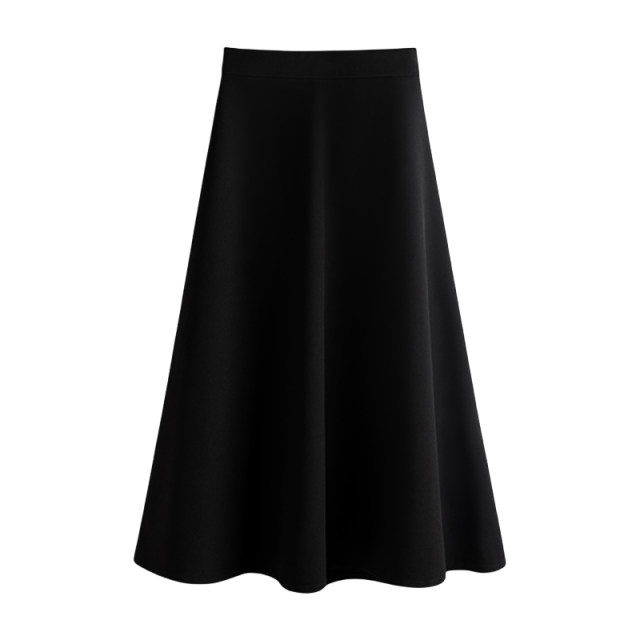 Black ice silk suit skirt for women in summer thin and versatile large size high waist drooping mid-length A-line umbrella skirt