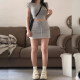 Gray drawstring sports short skirt for women in summer, small size, high waist, slim A-line bathroom skirt, hip skirt
