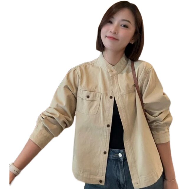 European stand-up collar short jacket for women 2024 spring and autumn new style design niche retro hot small jacket top