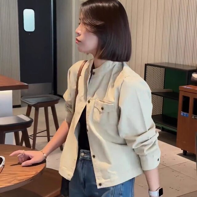 European stand-up collar short jacket for women 2024 spring and autumn new style design niche retro hot small jacket top