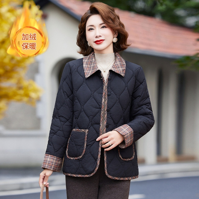 Mother's clothing autumn and winter velvet nylon cotton jacket 2025 winter new style light and fashionable age-reducing women's cotton-padded jacket