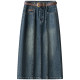 Retro dressing denim skirt spliced ​​mid-length skirt for women 2024 autumn new high-waisted slim hip skirt

