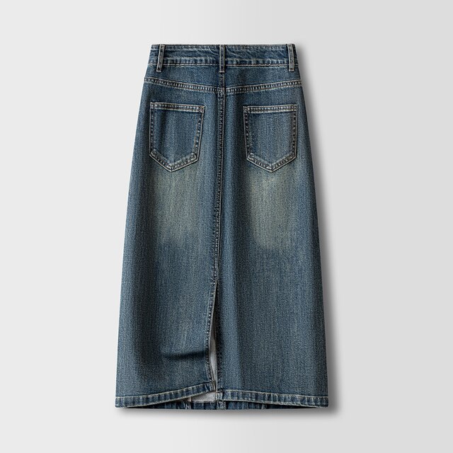 Retro dressing denim skirt spliced ​​mid-length skirt for women 2024 autumn new high-waisted slim hip skirt
