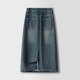 Retro dressing denim skirt spliced ​​mid-length skirt for women 2024 autumn new high-waisted slim hip skirt
