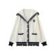 11SH97 Navy Collar Sweater Women's 2024 Autumn New Cardigan Jacket Loose Casual Knitted Sweater
