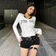 WEIRD PUSS lazy style white fake two-piece V-neck long-sleeved T-shirt for women, high-level casual letter top
