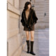 ELLE retro hooded woolen coat for women 2024 winter new short wool coat