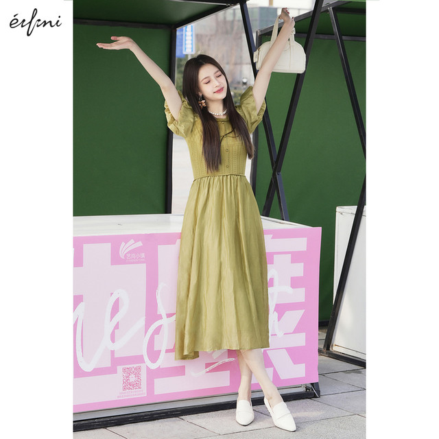 Evely outlets store puff sleeve woven dress for women 1F4994691
