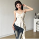 SylCue wasteland style old asymmetric sexy camisole women's ruffle slim waist hot girl short top