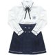 Achejia's large size jk original Incheon art high white long and short sleeve shirt, blue color skirt, Korean college style suit