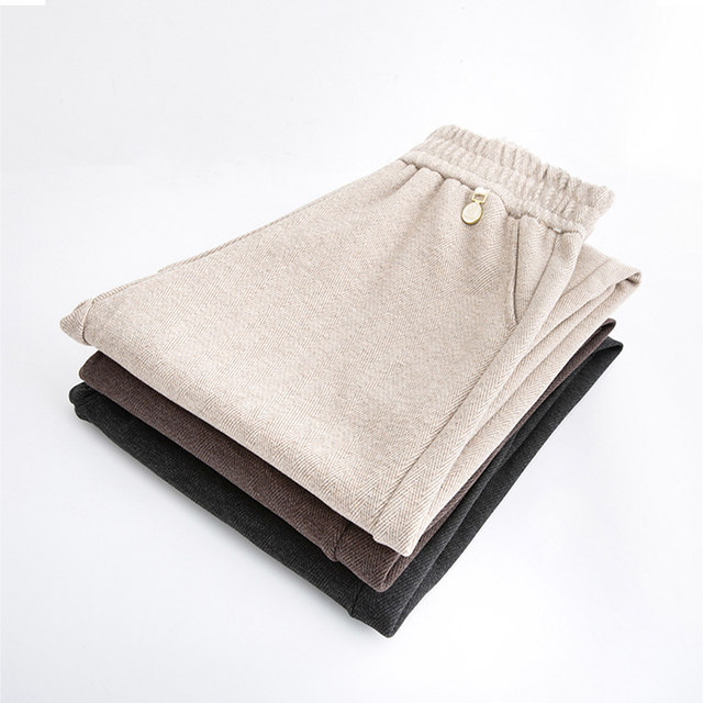 New autumn and winter plus velvet trousers for middle-aged and elderly women's grandmother wears high waist pants for mother wears elastic waist casual pants