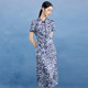 Ma Tiannu women's clothing summer new blue printed new Chinese cheongsam short-sleeved dress slim long skirt gift dress
