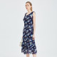 The same mall, the same Maziannuchun new blue printed V -neck dress, sleeveless vacation leisure lady

