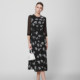 Counter genuine Martinu early autumn new black printed dress round neck beaded waist style fashionable women