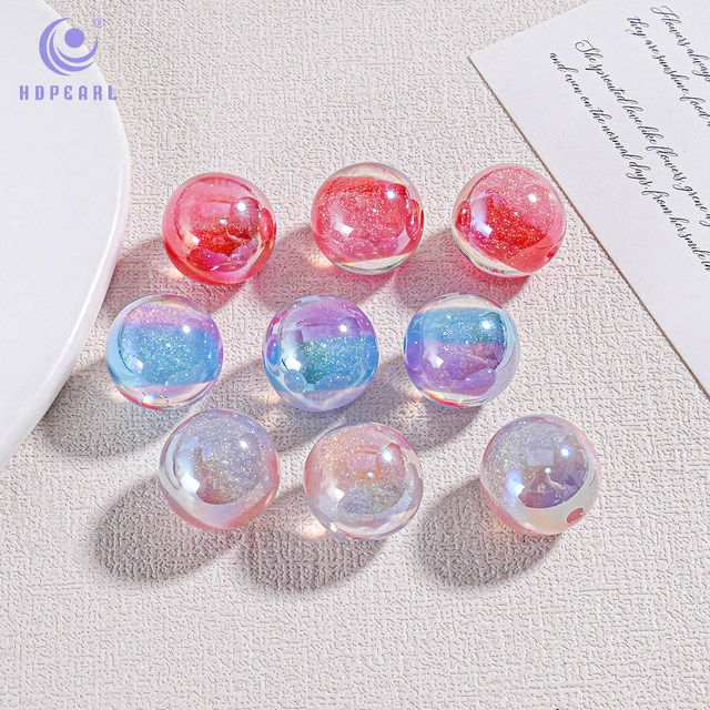 
Light-changing beads Haidi Mermaid Ji 16MM two-color sugar heart straight hole round beads diy mobile phone chain accessories