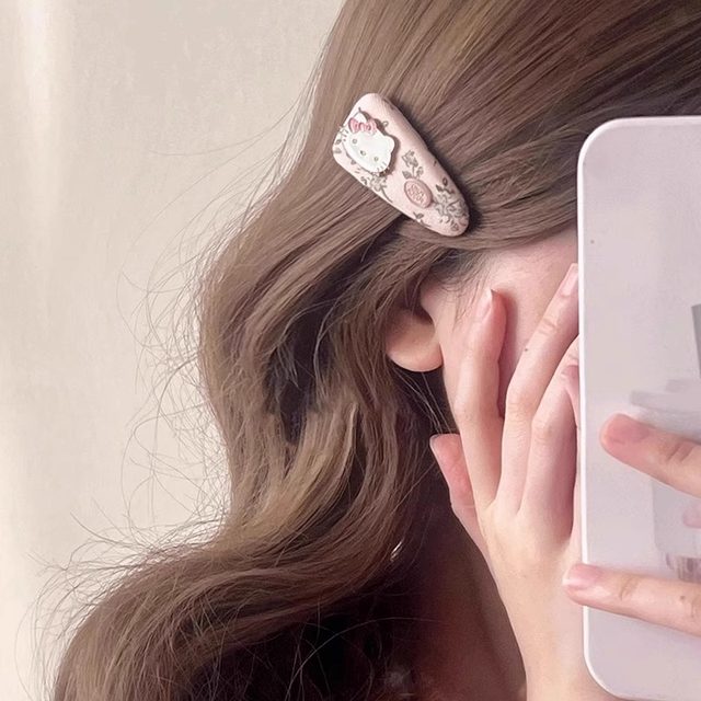 
Pink floral kittty hair clip female side clip girl heart forehead broken hair bangs clip hair card bb clip hair accessories
