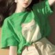 Green striped short-sleeved T-shirt for women 2025 new hot summer loose dopamine fashionable age-reducing top
