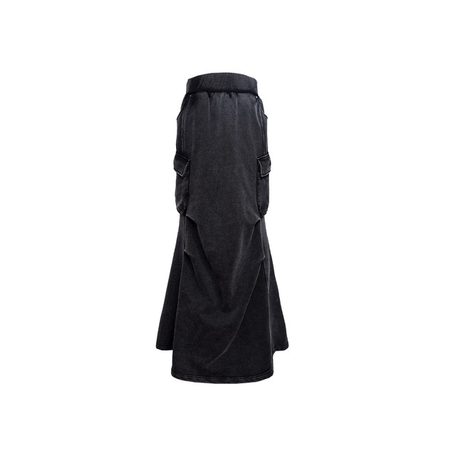 IMXS mid-length workwear knitted half-body long skirt fish tail slim fit casual wash water old pocket skirt for women