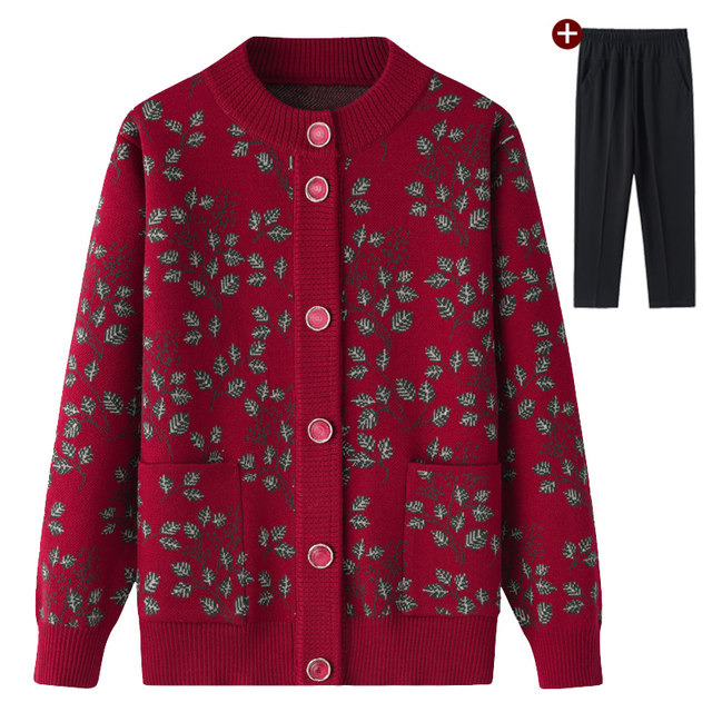Elderly mothers plus sweater cardigan winter clothes middle -aged women's top grandma warm clothes warm clothes spring and autumn jacket
