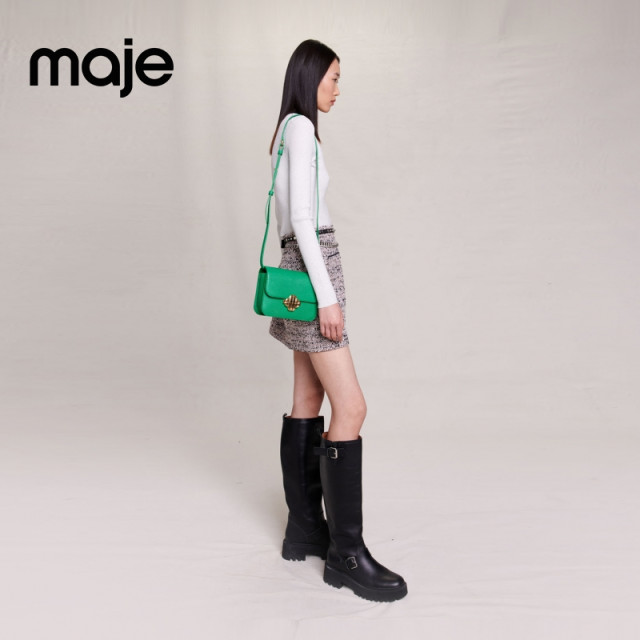 Maje Outlets Women's French Fashion Tweed A-line Short High Waist Slim Skirt MFPJU01138